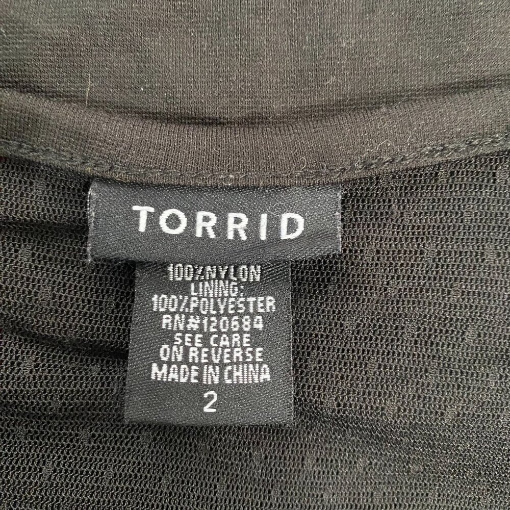 Torrid Black Short Sleeve Fit & Flare Short Sleeve Top with Mesh Accent, 2X #280 - Picture 10 of 12